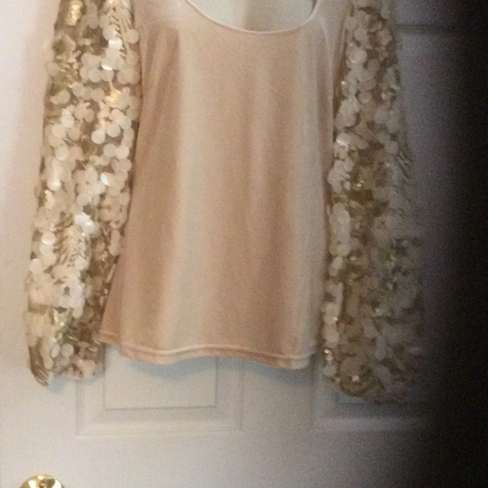 Boston Proper Cream and Gold Long Sleeve Blouse - Picture 3 of 8